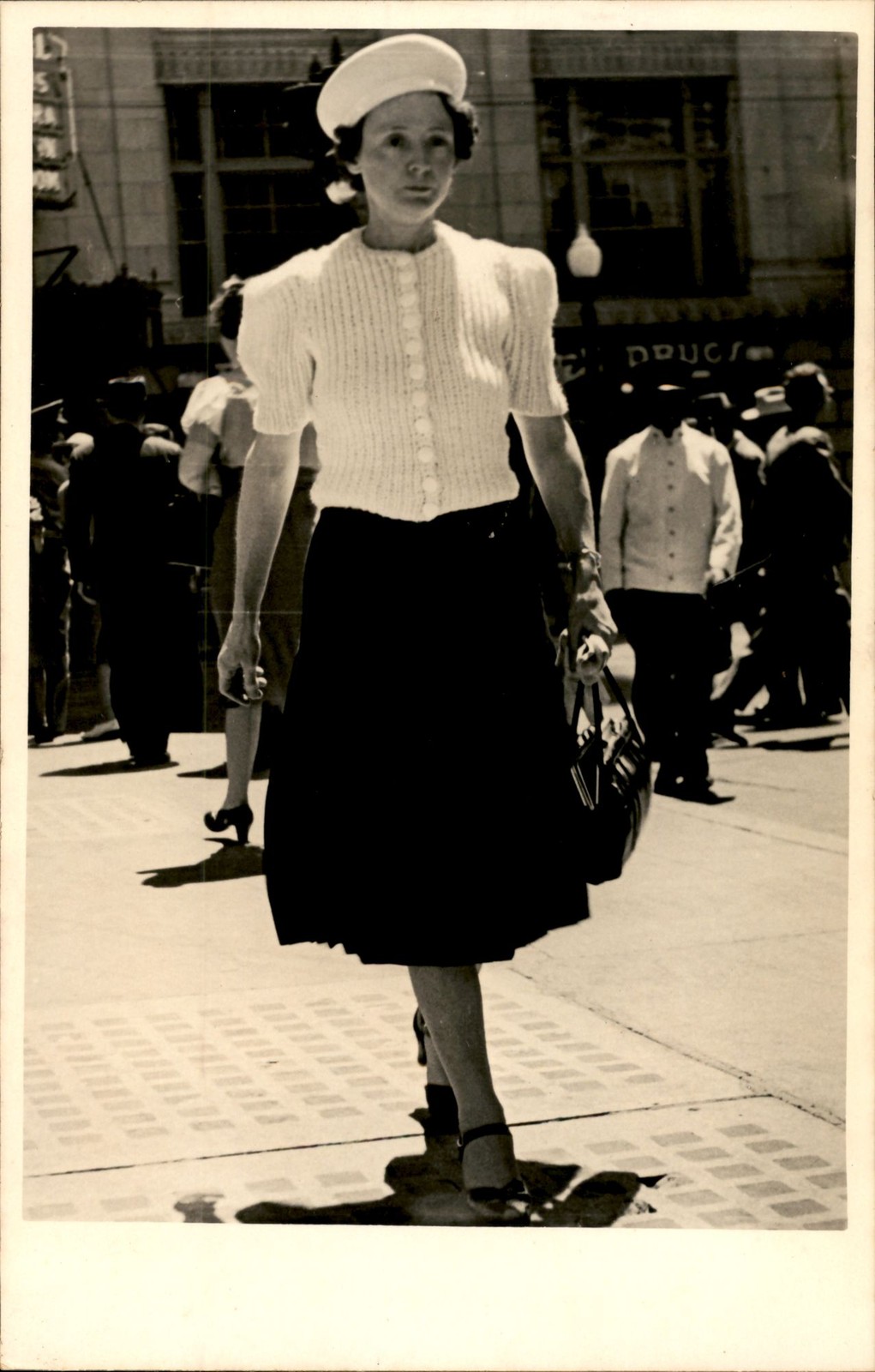 Vintage RPPC Candid Street Photo Fashionable Woman 1940s Agfa Ansco Postcard