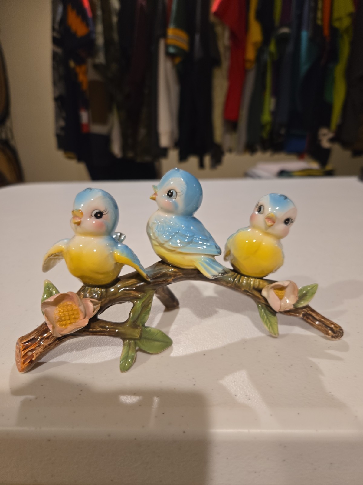 Norcrest Anthropomorphic Bluebirds On Flower Branch