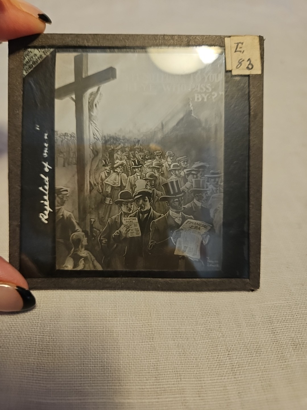 Antique Magic Lantern Slide Religious Thia Too Shall Pass Jesus Cross 