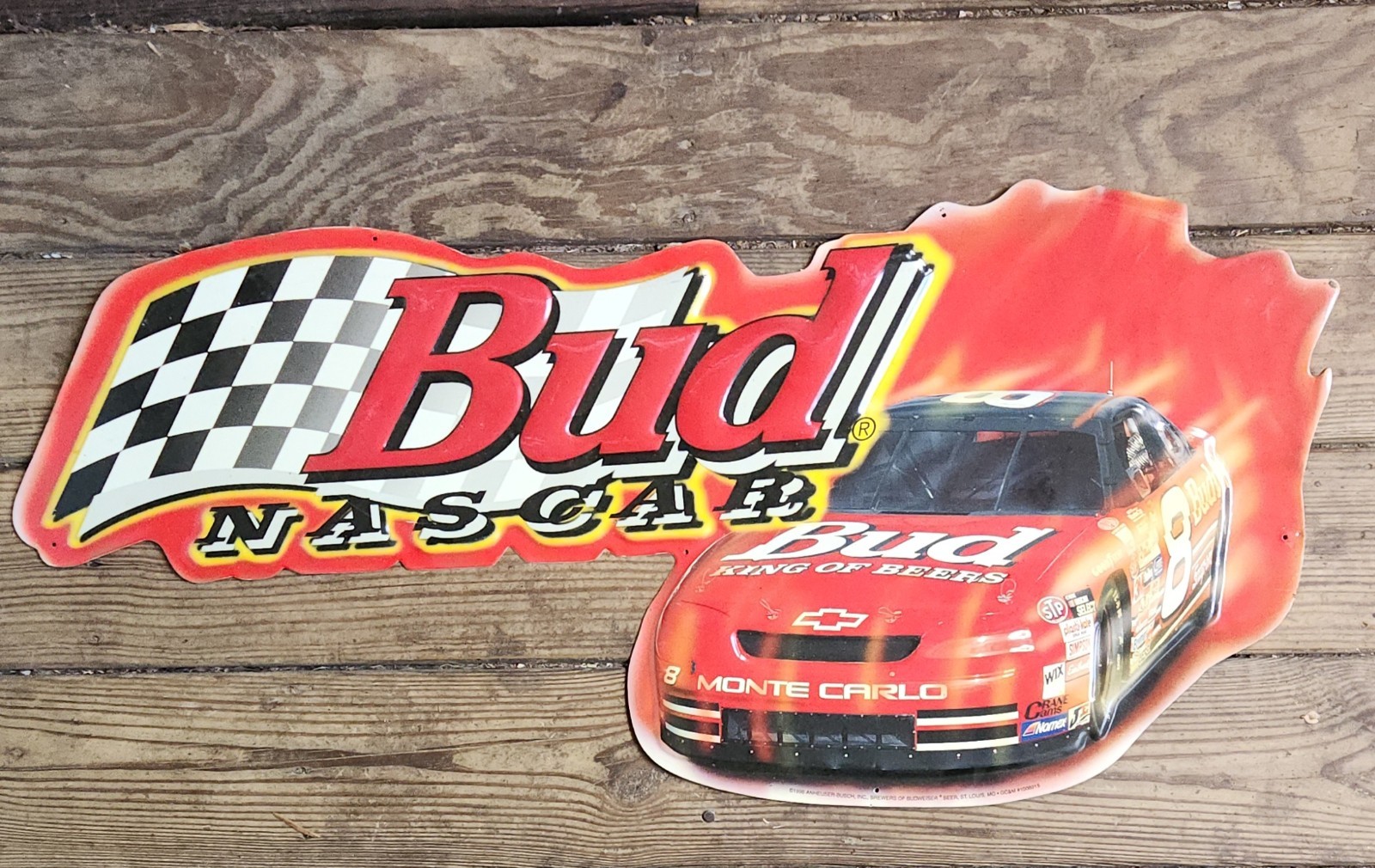 Budweiser NASCAR Breweriana Tin Sign Monte Carlo Race Car Collectible