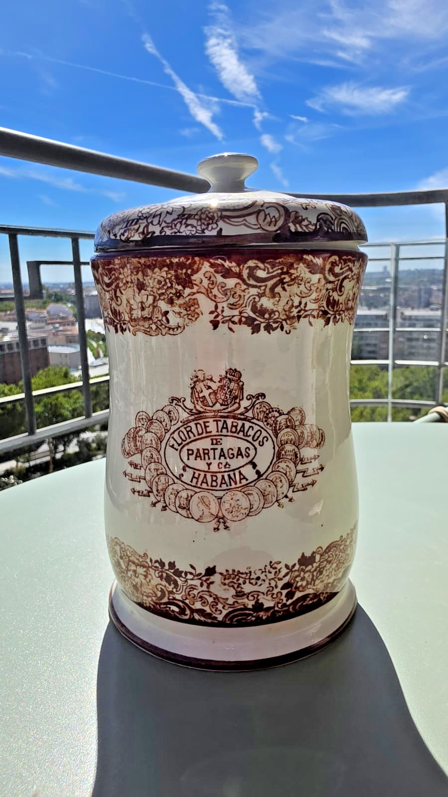 SPAIN PICKMAN PARTAGAS TOBACCO PORCELAIN BROWN CIGAR HUMIDOR JAR 1920s SPAIN PICKMAN PARTAGAS TOBACCO PORCELAIN BROWN CIGAR HUMIDOR JAR 1920s