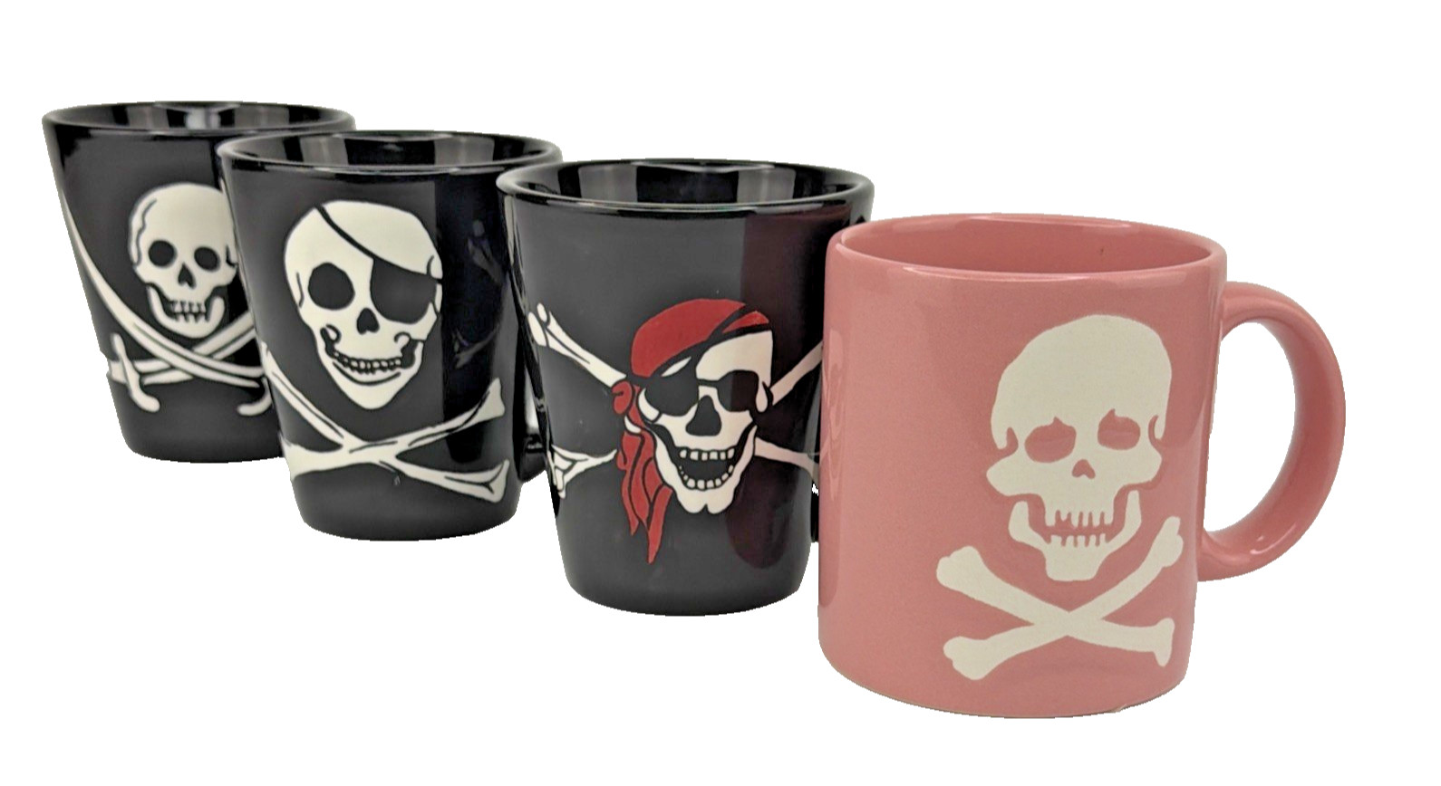 Waechtersbach Germany Skull Crossbones White Pink Ceramic Coffee Mug + 3 extras
