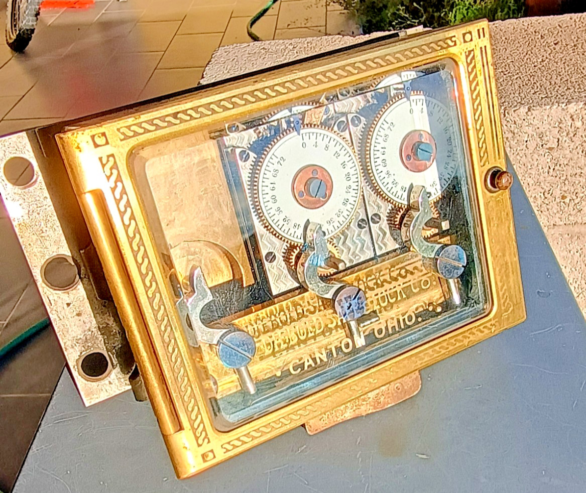 Antique Diebold Safe & Lock Co. Triple Yale Towne Time Lock Brass Case Engraved