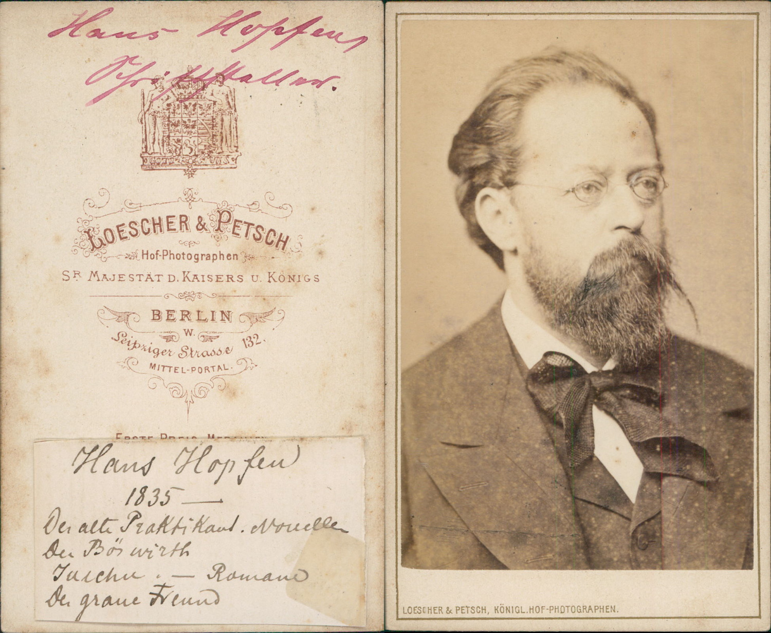 Hans Ritter von Hopfen, German writer CDV vintage albumen business card,