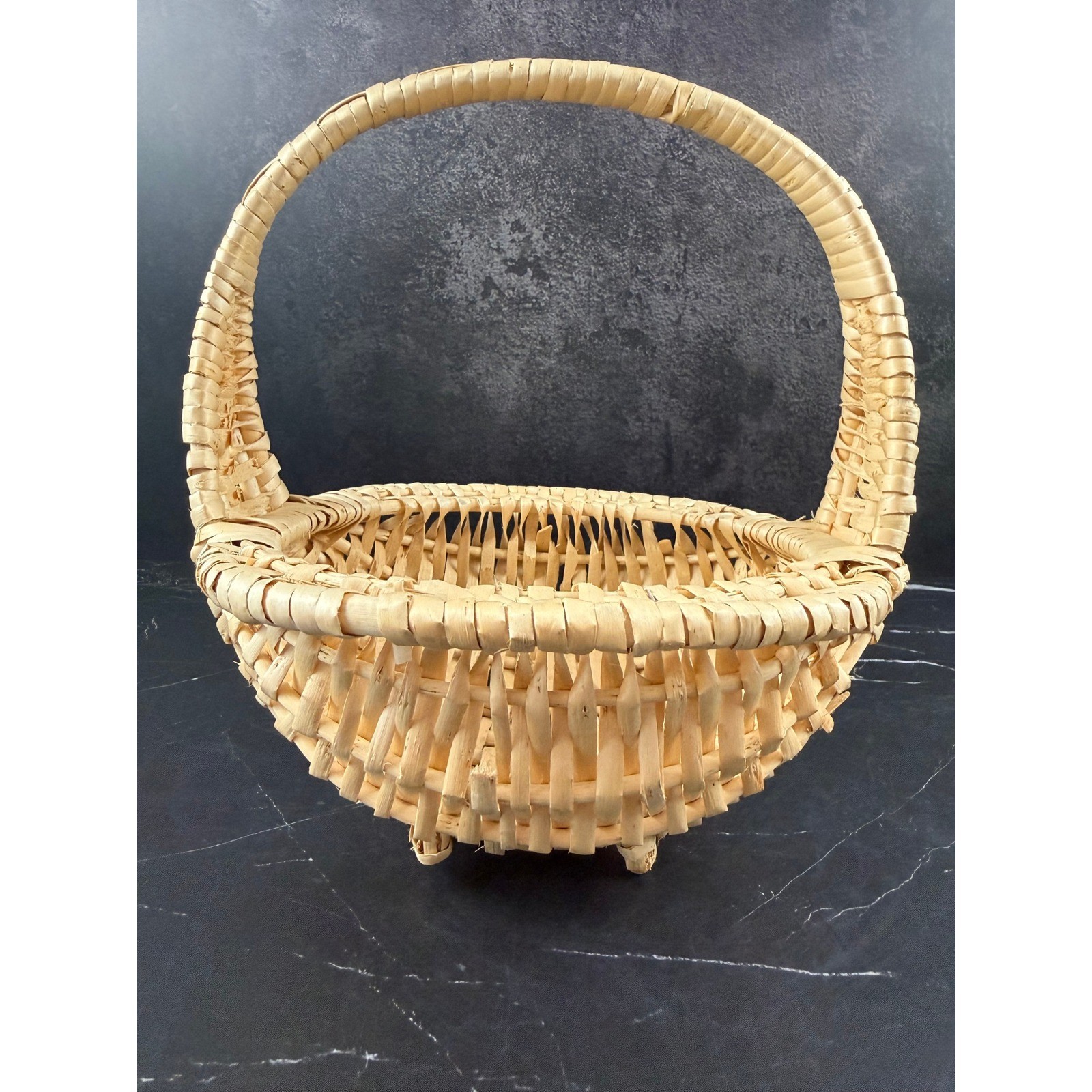 VTG Hand Woven Splint Gathering Basket with Handle 9.5\