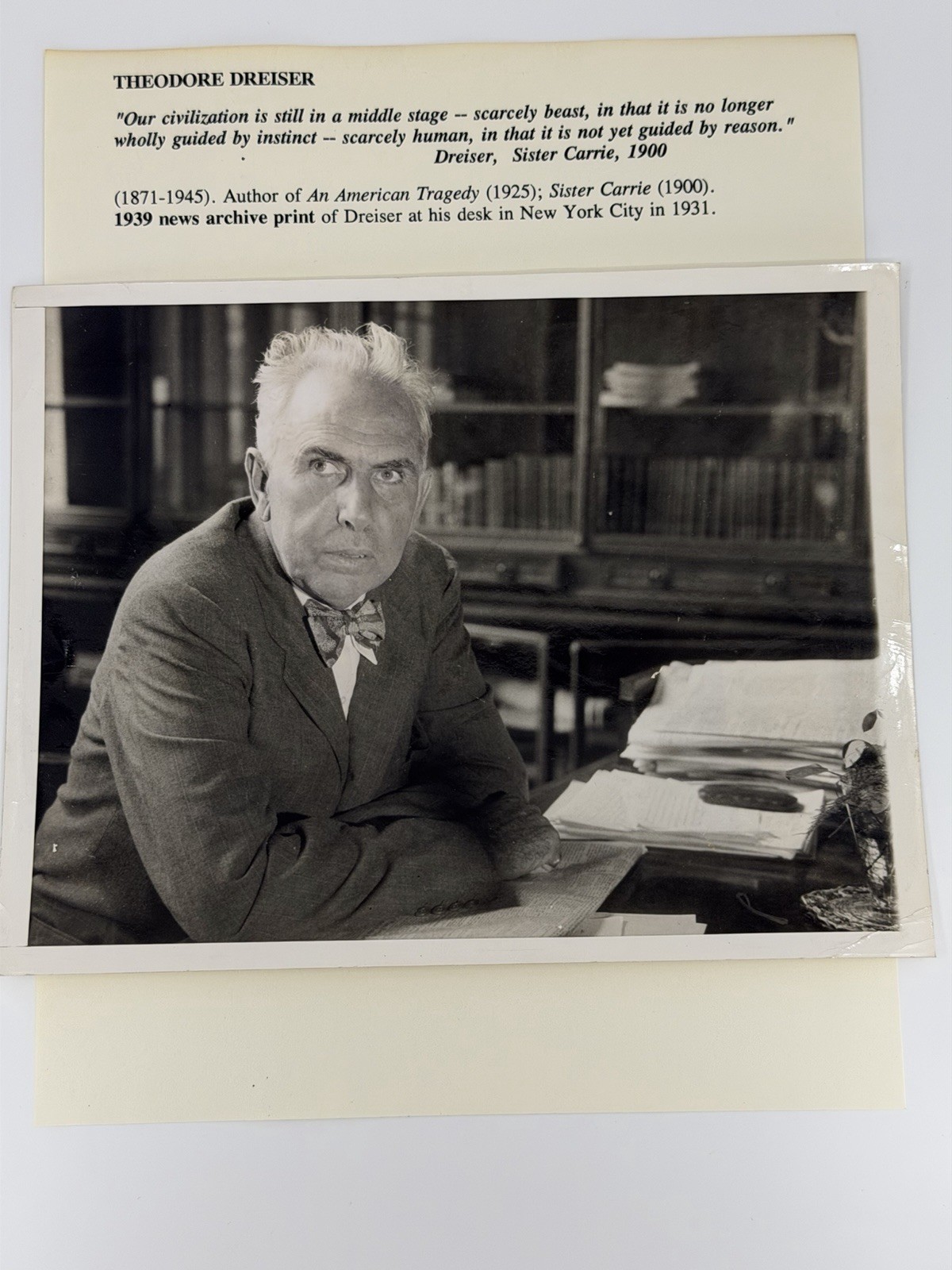 Original 1939 Theodore Dreiser Photo at Desk NYC 1931 Literary Archive