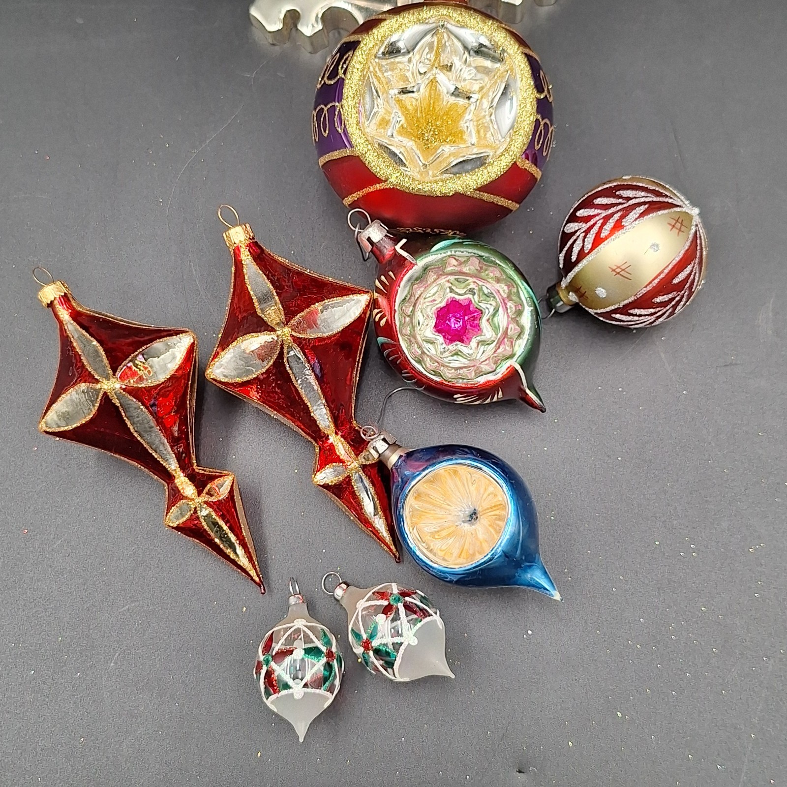 Vintage Blown Glass Christmas Ornaments Lot of 8 (3) Shiny Brite Indent MCM