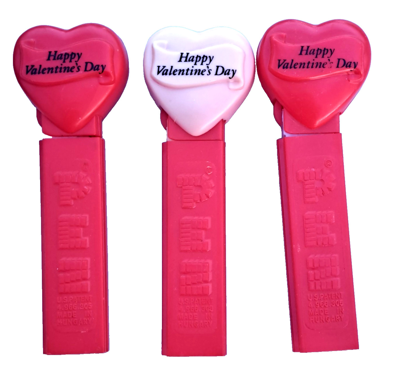 Vintage PEZ Happy Valentine’s Day Heart Candy Dispensers No Feet -1996 Lot of 3