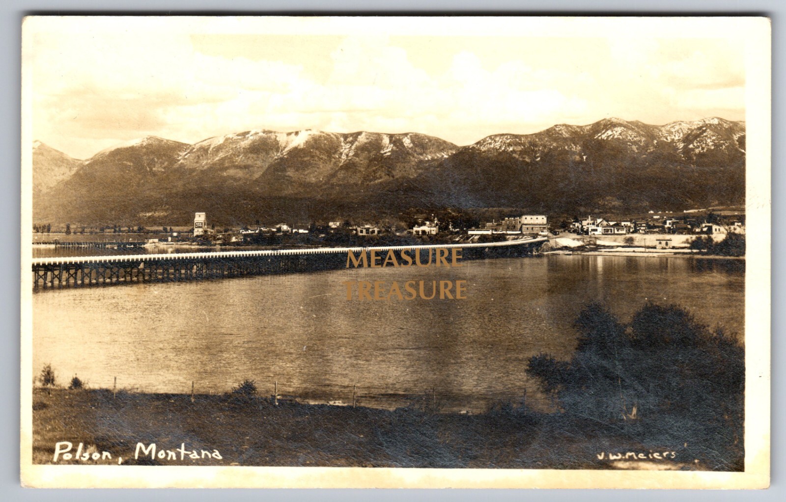 C.1940 RPPC POLSON, MT MONTANA BRIDGE RIVER MEIERS REAL PHOTO Postcard P57