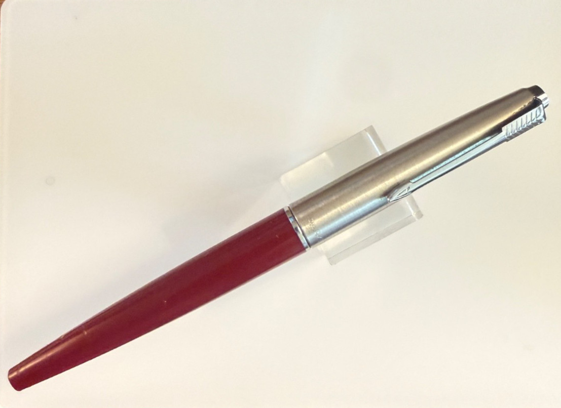 1960s dark red Parker 45 Fountain pen Extra FINE nib Cartridge filler Chrome trm