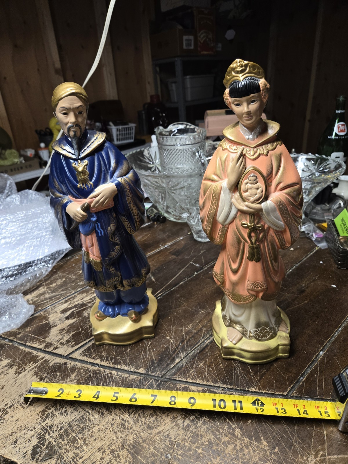 Vintage Mid-Century Ceramic Asian Emperor & Empress / Madonna & Child Figurines