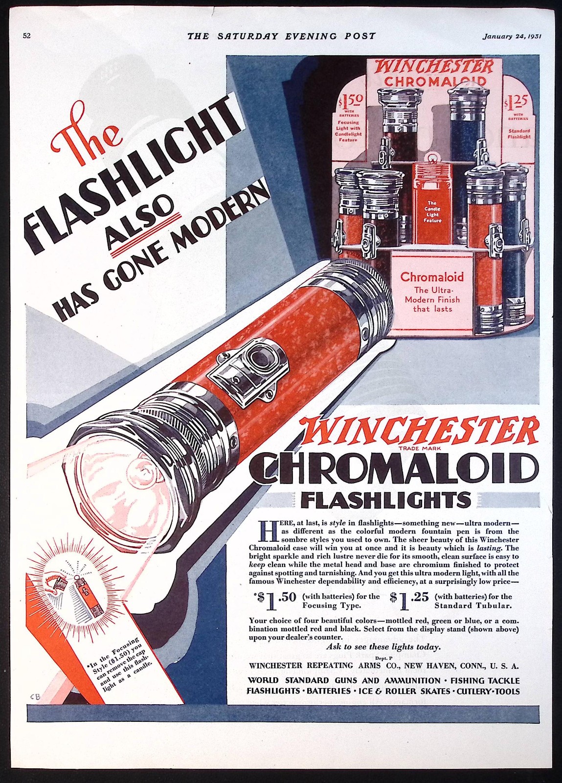 1931 Winchester Arms ad Chromaloid Flashlights -  Gone Modern