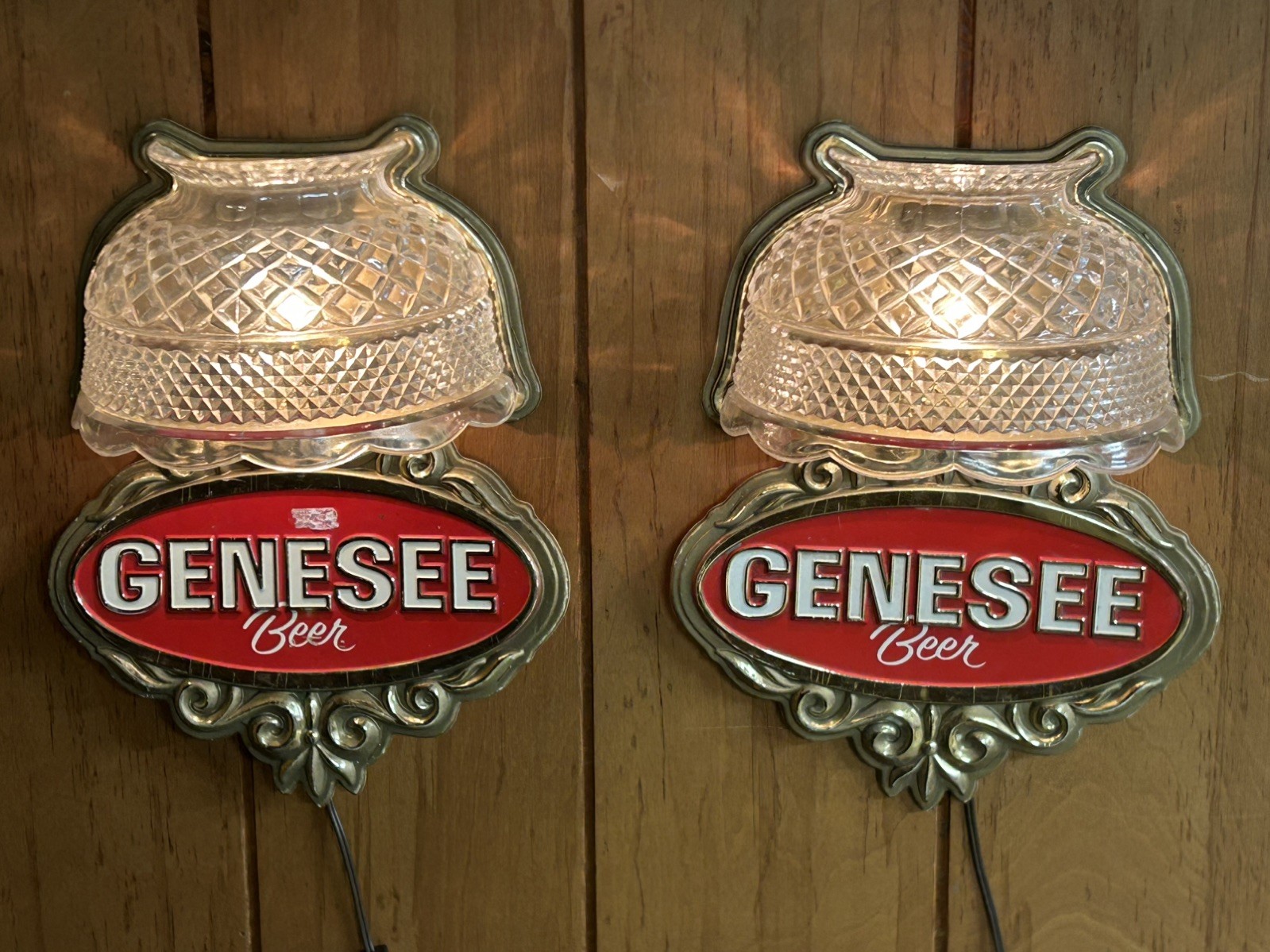 Genesee Beer Crystal Shade Wall Sconce Lamp SET Beer Bar Iights