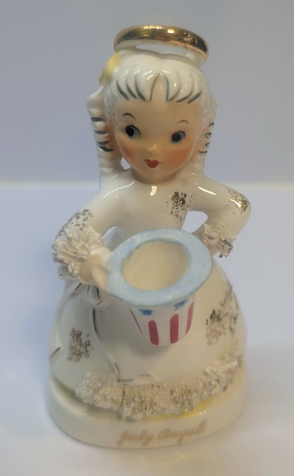 Vintage July Angel Spaghetti  Hair Angel Birthday Figurine 4.5 in. - no wings