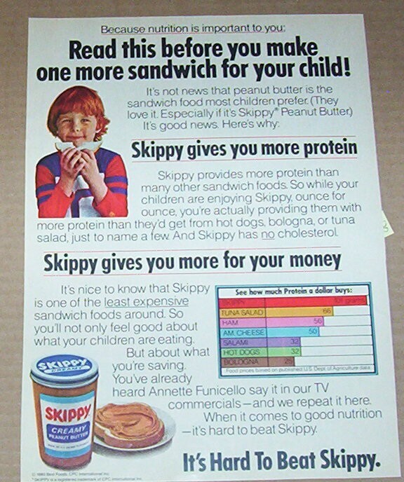 1980 print ad -Skippy peanut butter cute little Boy sandwich vintage Advertising