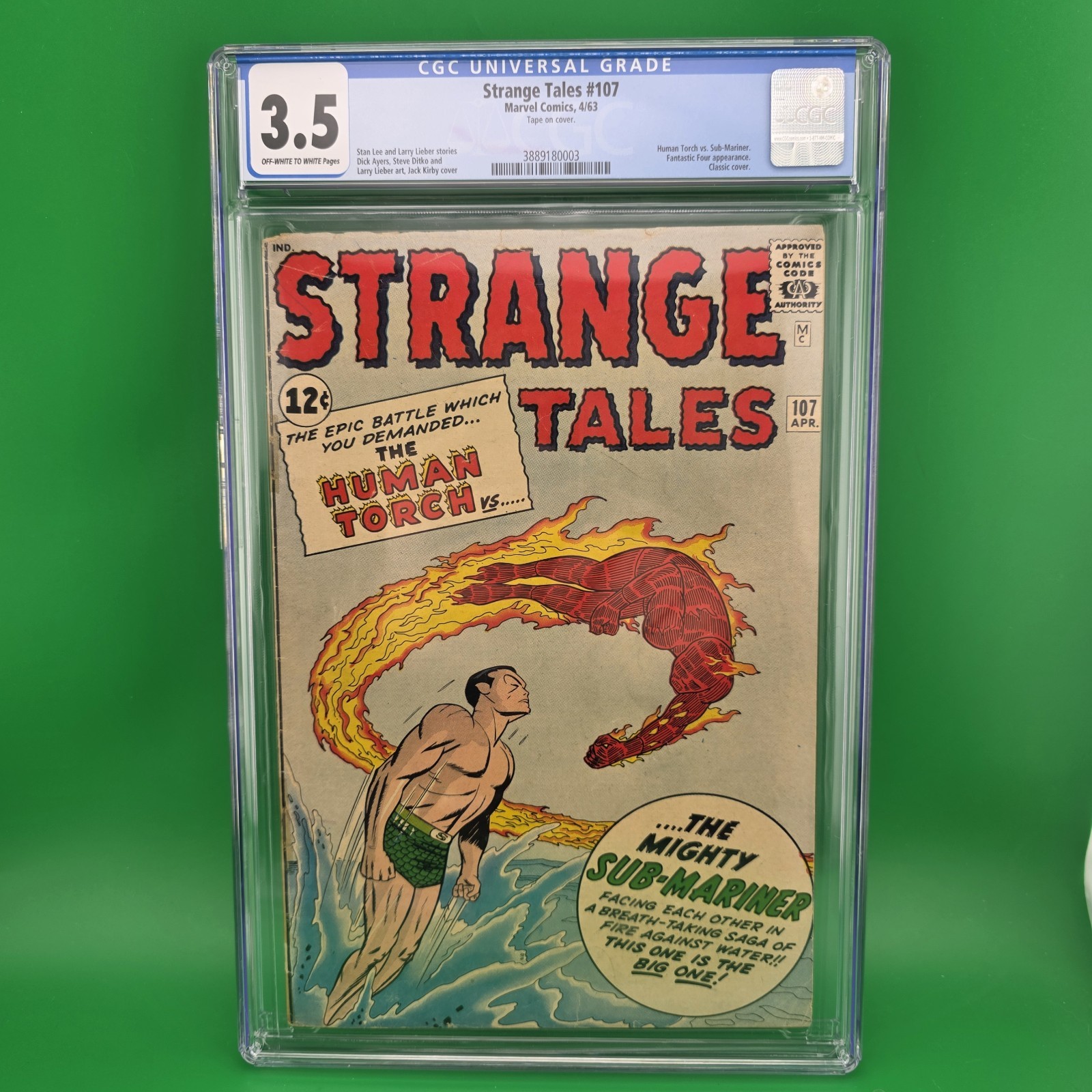 Strange Tales #107 1963 Human Torch Vs Namor CLASSIC Cover CGC 3.5 Marvel Comics