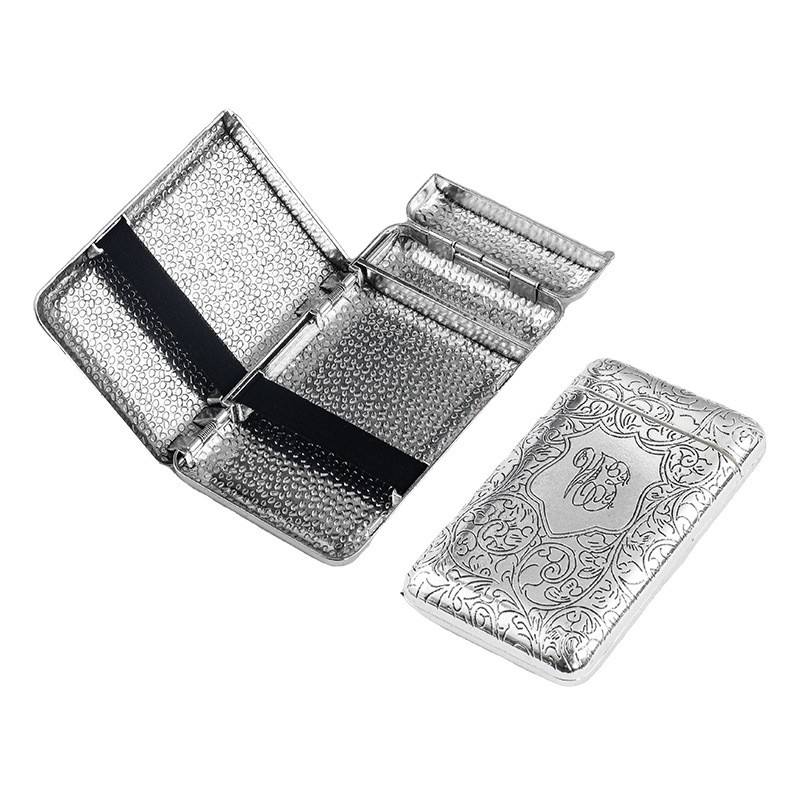 Vintage Portable Thin Metal Flip Top Three Open Double Sided Cigarette Case 14S