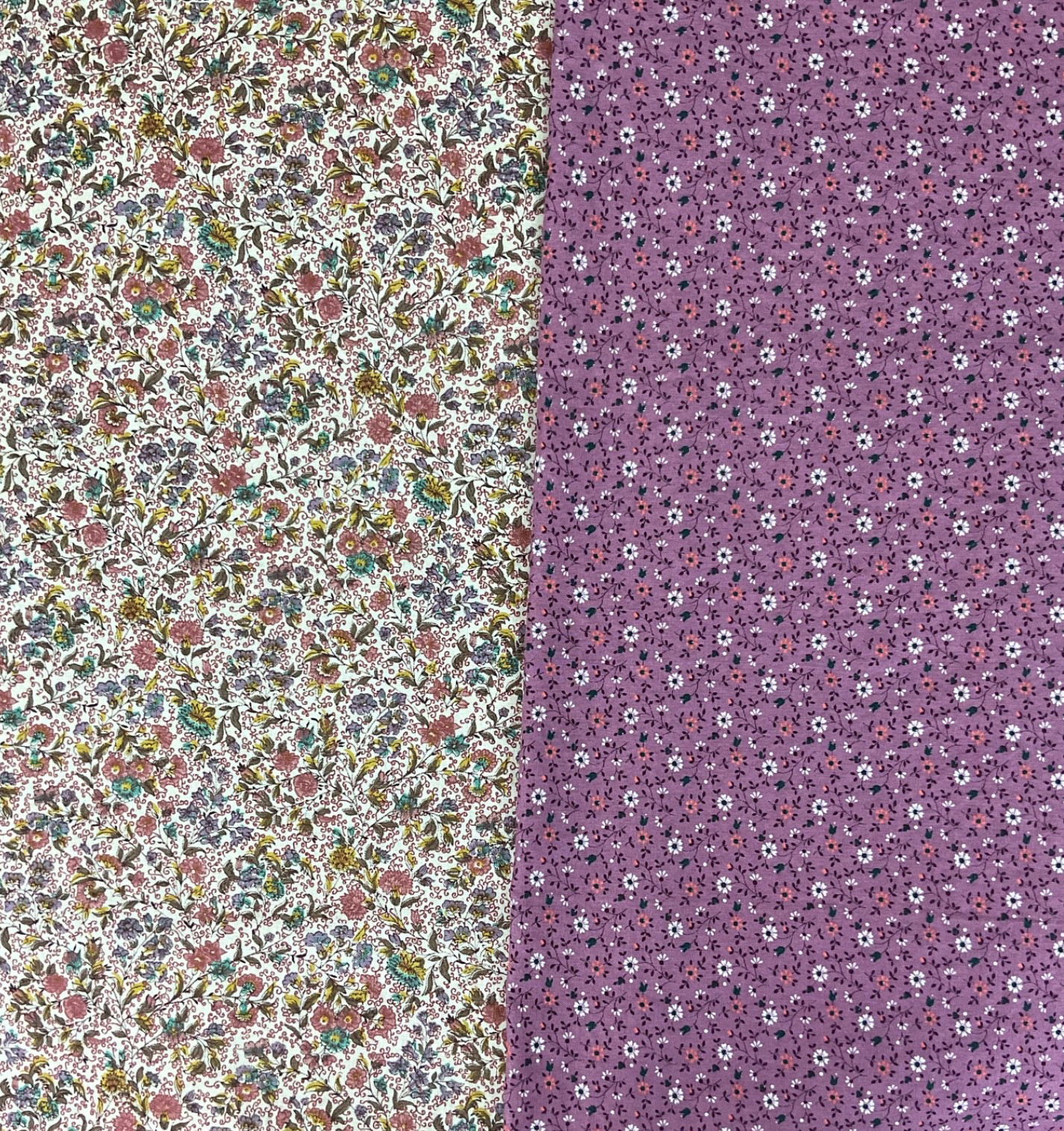 Vintage dainty floral quilting cotton fabric lot of 2 sewing crafting