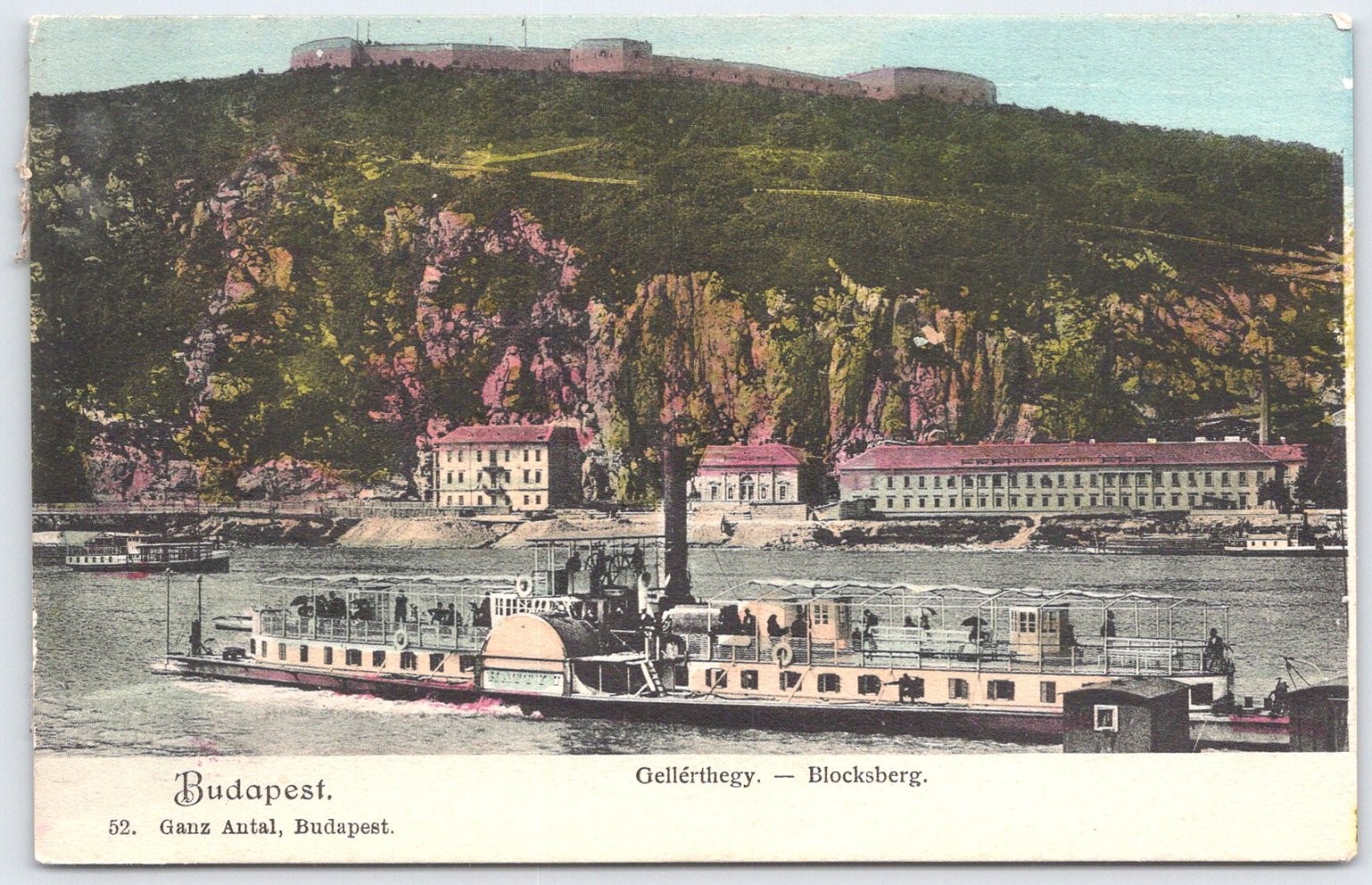 Vintage Budapest Gellérthegy Blocksberg Steamboat Postcard by Ganz Antal