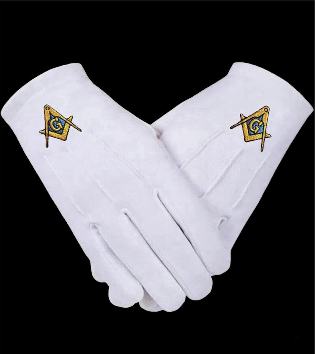 MASONIC GLOVES - EMBROIDERED - WHITE COTTON - STANDARD SIZE