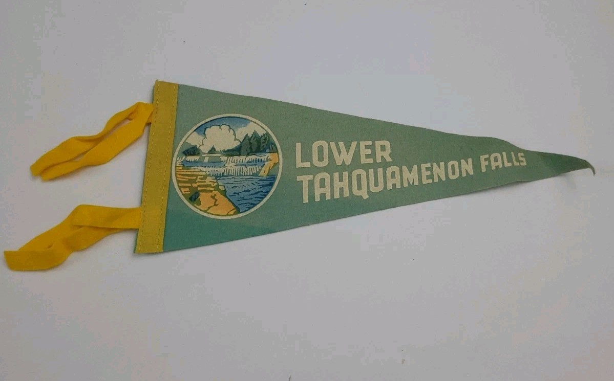 Vintage Lower Tahquamenon Falls Michigan Pennant Flag Rare Felt 50s 60s Faded