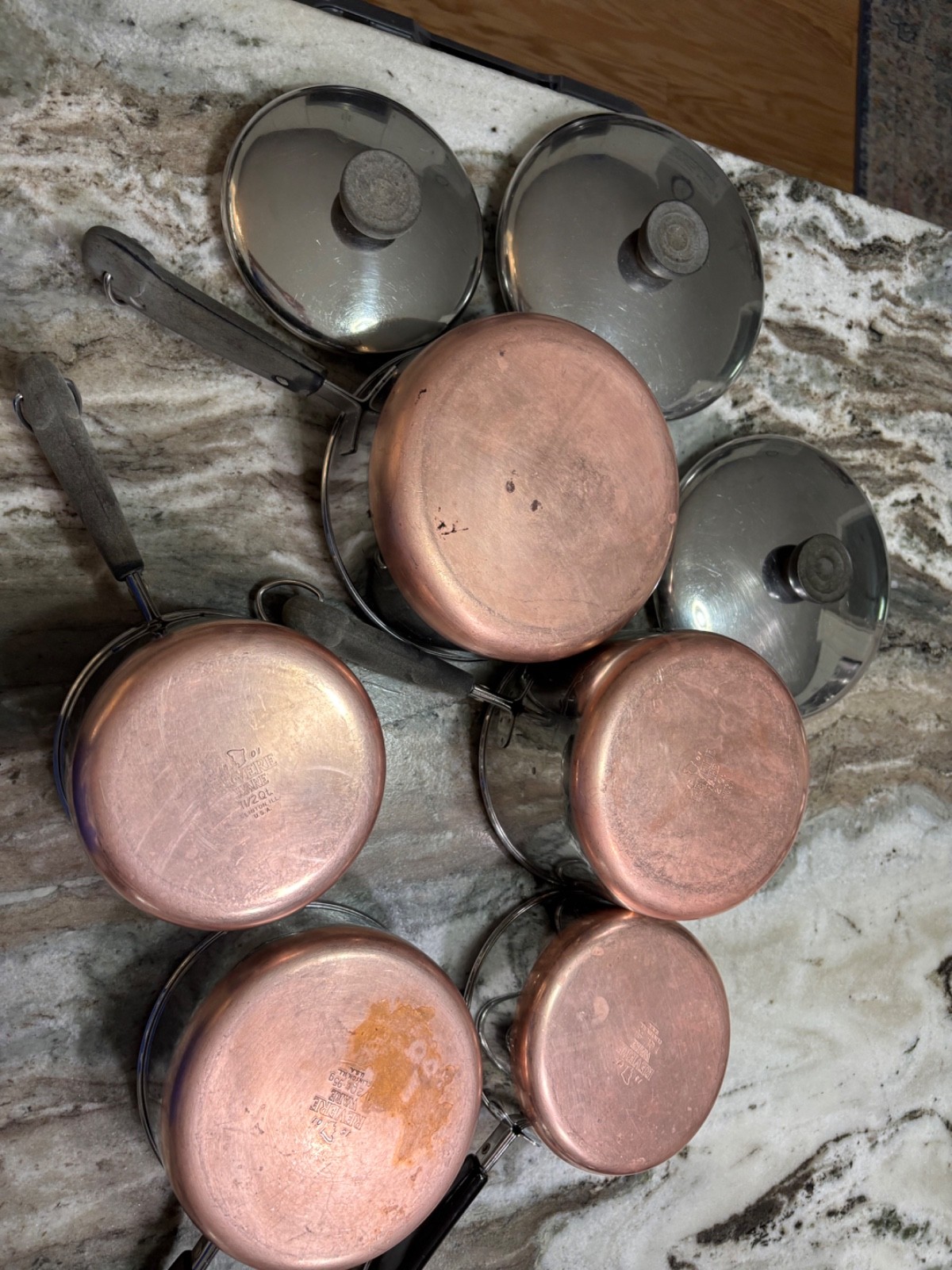 vintage revere ware copper bottom cookware set