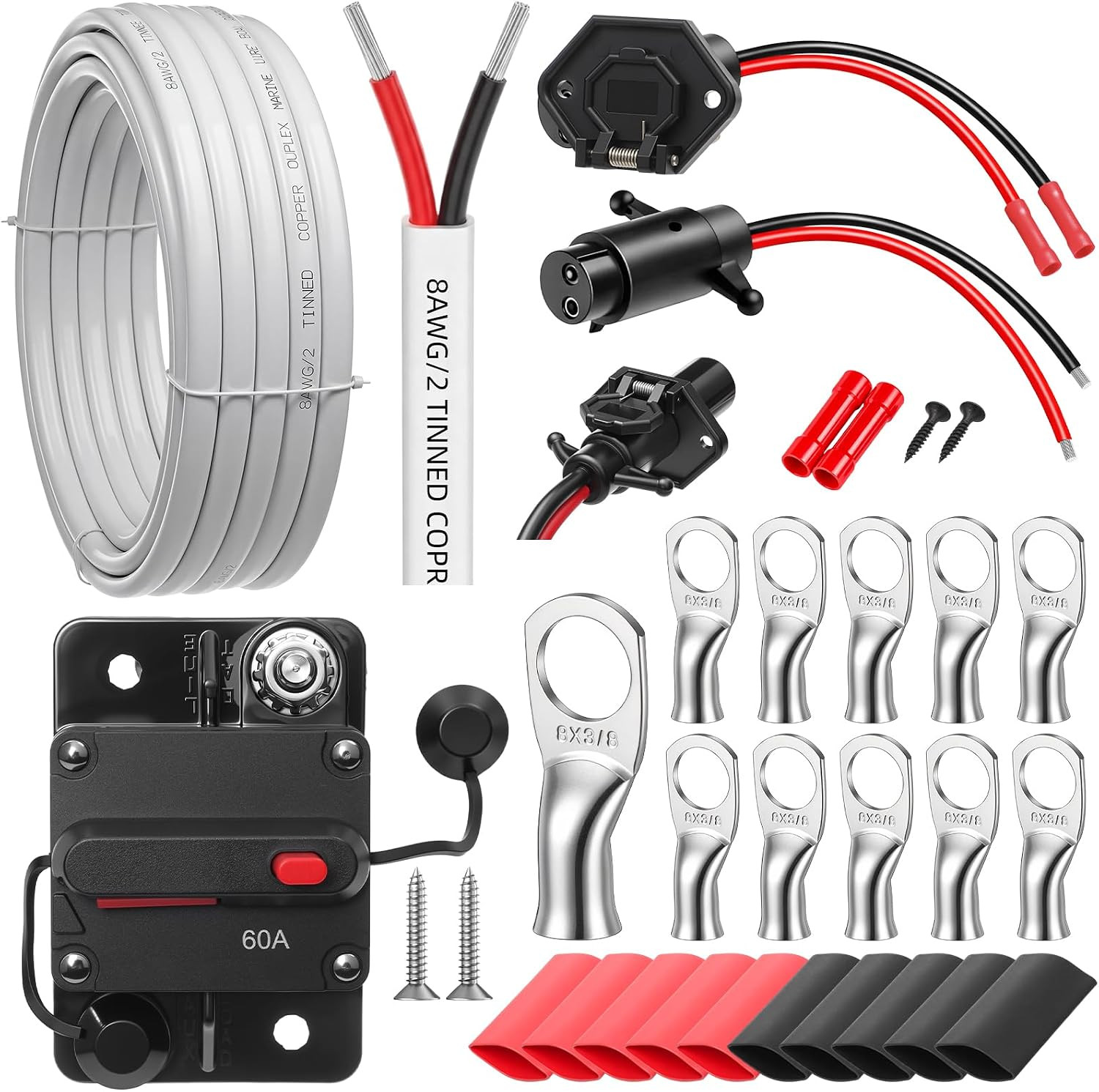 13 Pcs Trolling Motor Wire Kit, Tinned Copper Cable