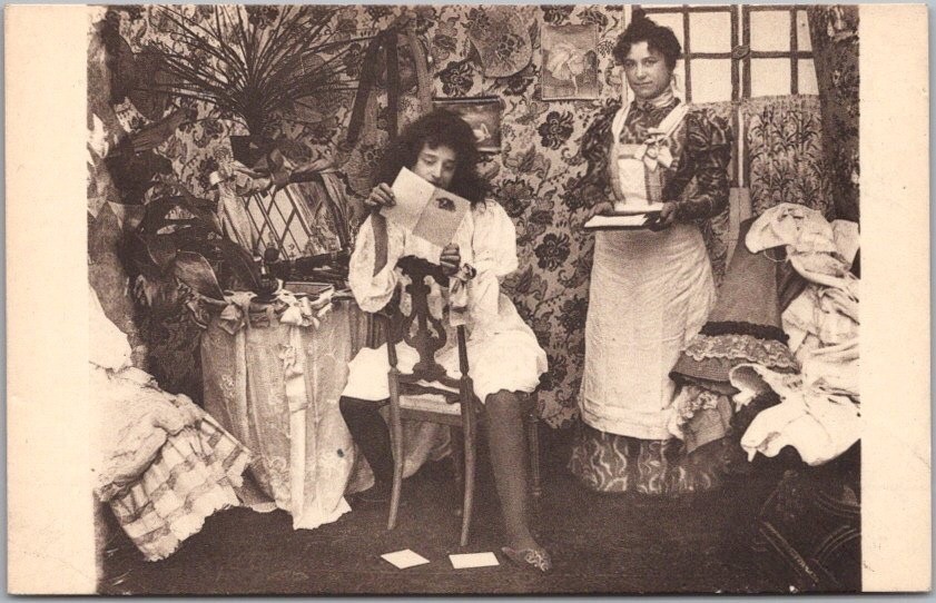 c1900s PARIS, France Postcard Woman Reading Card 