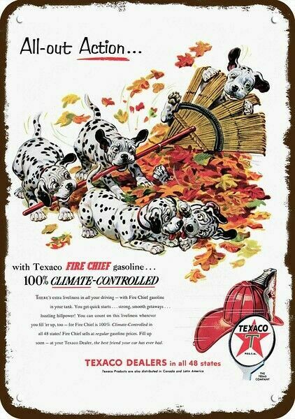 1954 TEXACO DALMATIAN Puppy Dogs Vintage-Look-Edge DECORATIVE REPLICA METAL SIGN