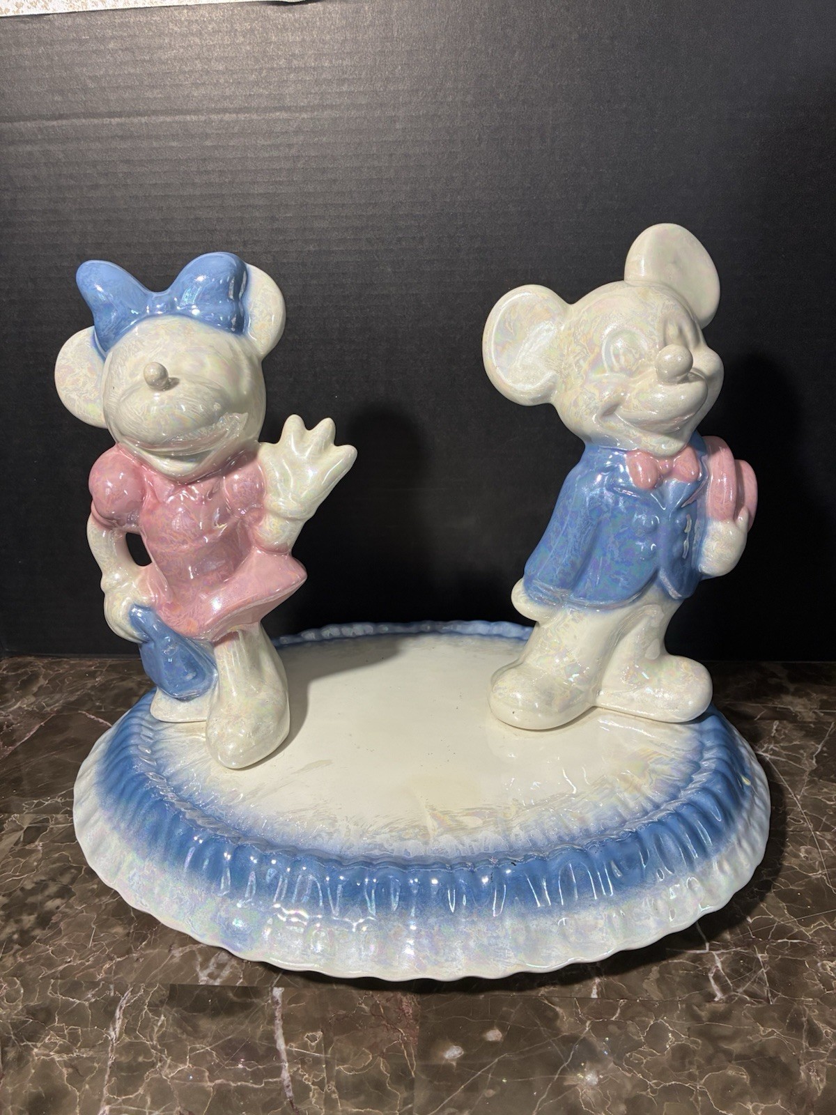 Large Vintage 1980’s DISNEY MICKEY & MINNIE CERAMIC TABLE CENTERPIECE 11.5x14”