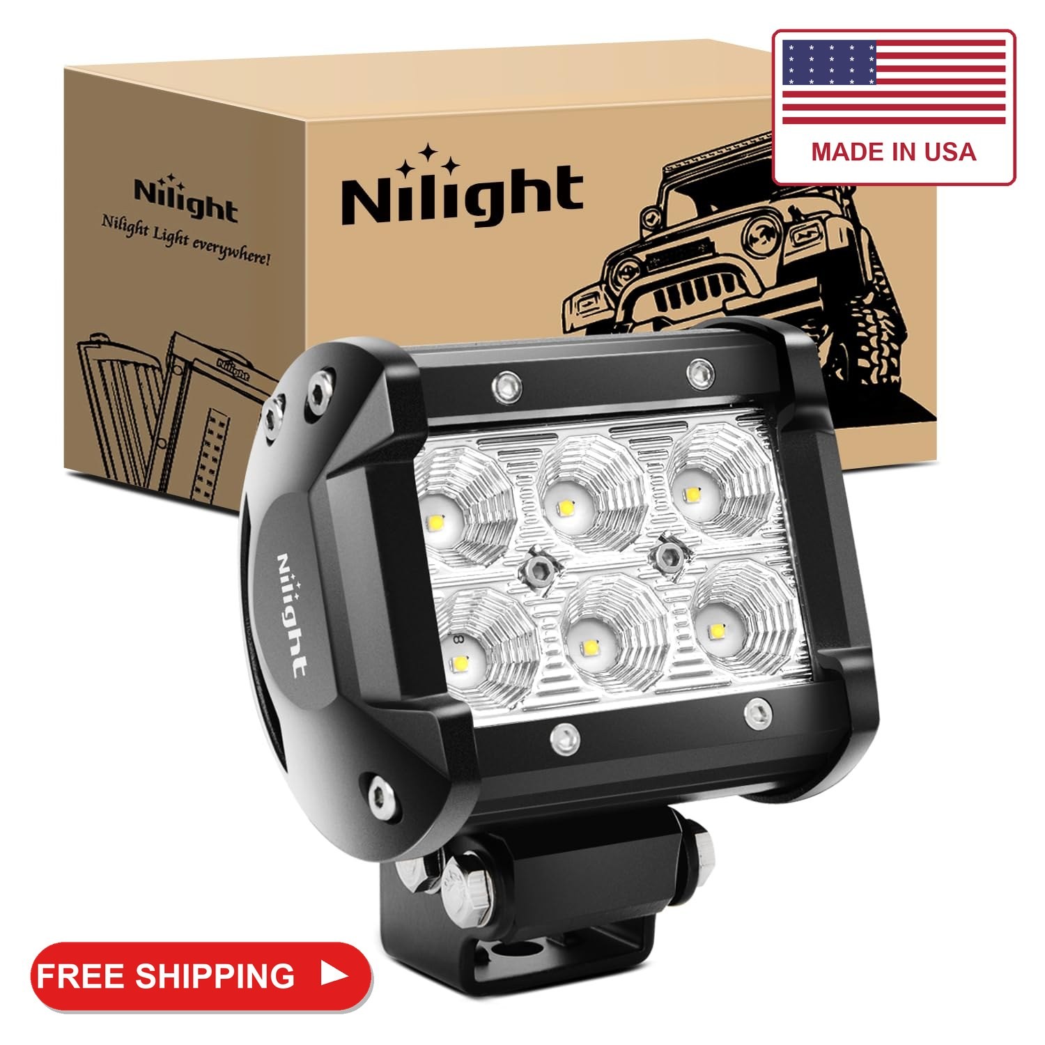Nilight Led Pods 18W 1260LM Flood Off Road Driving Fog Light Bar Work Lighting f Nilight Led Pods 18W 1260LM Flood Off Road Driving Fog Light Bar Work Lighting f