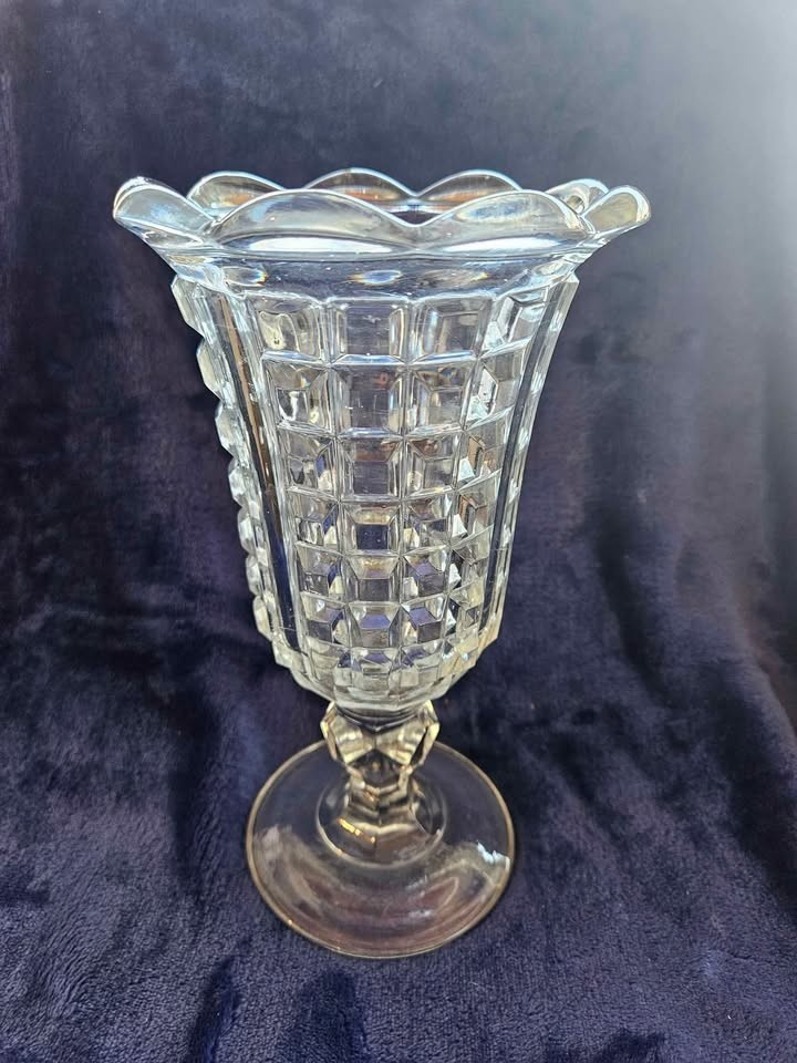 Vintage Antique Flint Glass Celery Vase with waffle design Vintage Antique Flint Glass Celery Vase with waffle design