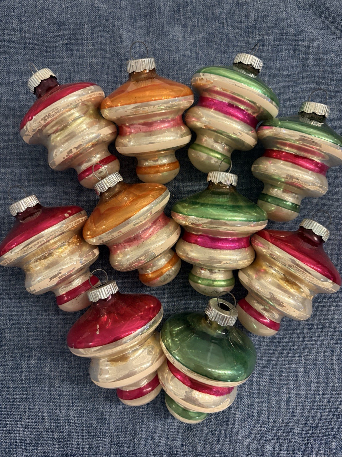 10  VTG Glass TORNADO TREE UFO DROP Christmas Ornaments Shiny Brite & 2 Poland