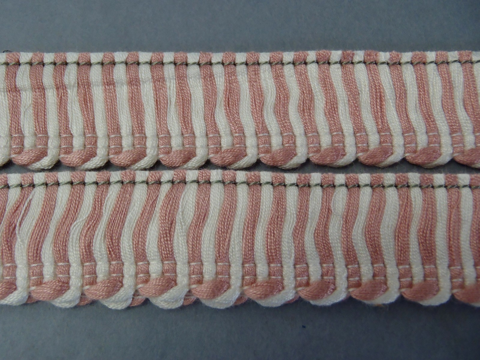 ANTIQUE FRENCH RAYON FRINGE 1” OLD UNUSED STORE STOCK DUSTY ROSE/WHITE GORGEOUS