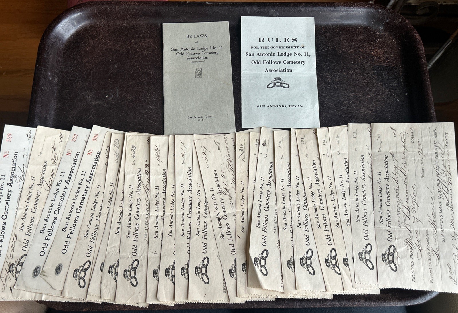 1917 Odd Fellows Cemetery By Laws & Rules Booklet San Antonio, TX #11 & Receipts 1917 Odd Fellows Cemetery By Laws & Rules Booklet San Antonio, TX #11 & Receipts