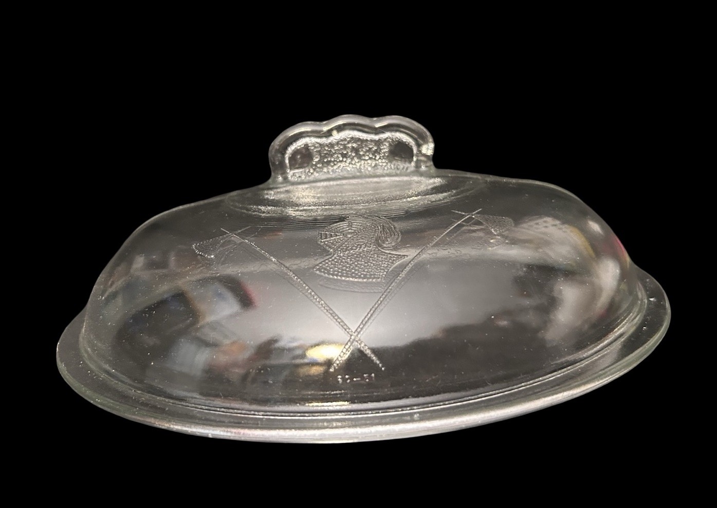 Vintage GUARDIAN Service Ware Glass Lid Only No. 10 Gothic Style Knight & Axes