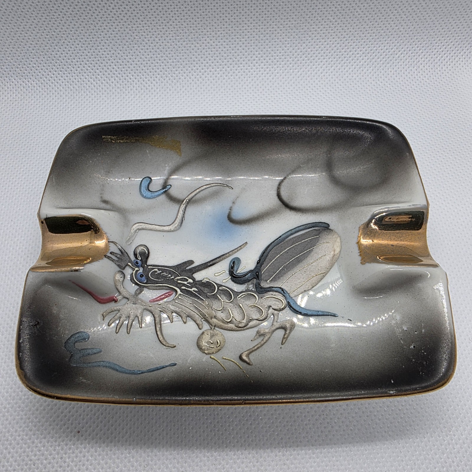 Vintage Japanese “Dragonware” Moriage Hand Painted Ashtray Trinket Dish GUC