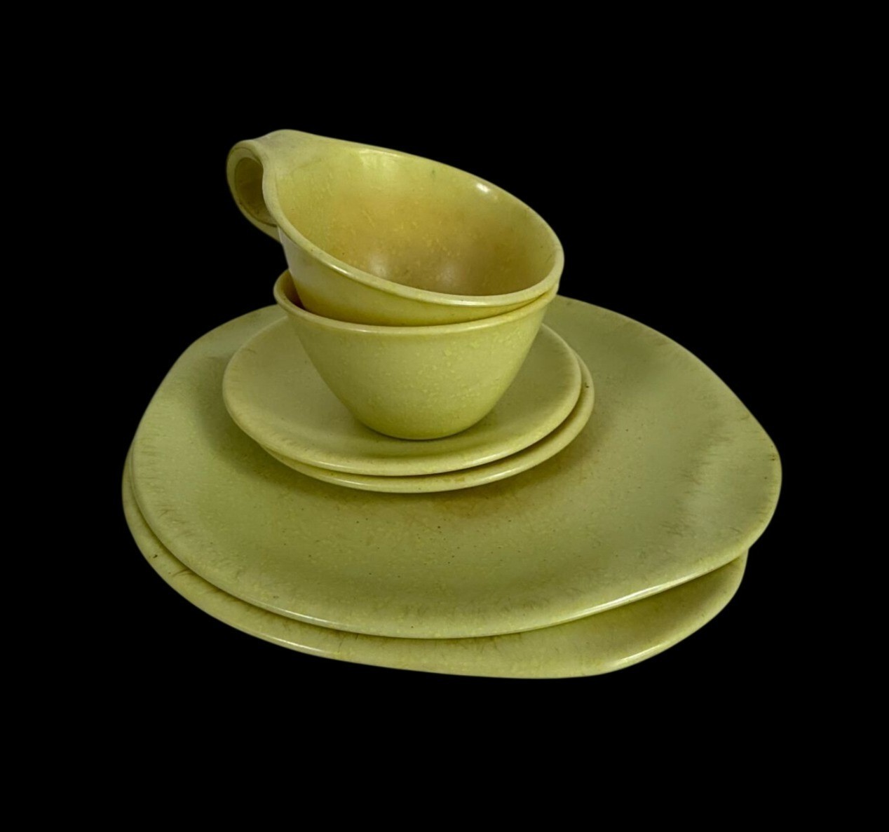 VTG Russel Wright Residential Lime Green Chartreuse Melamine Lot Plates Cups MCM