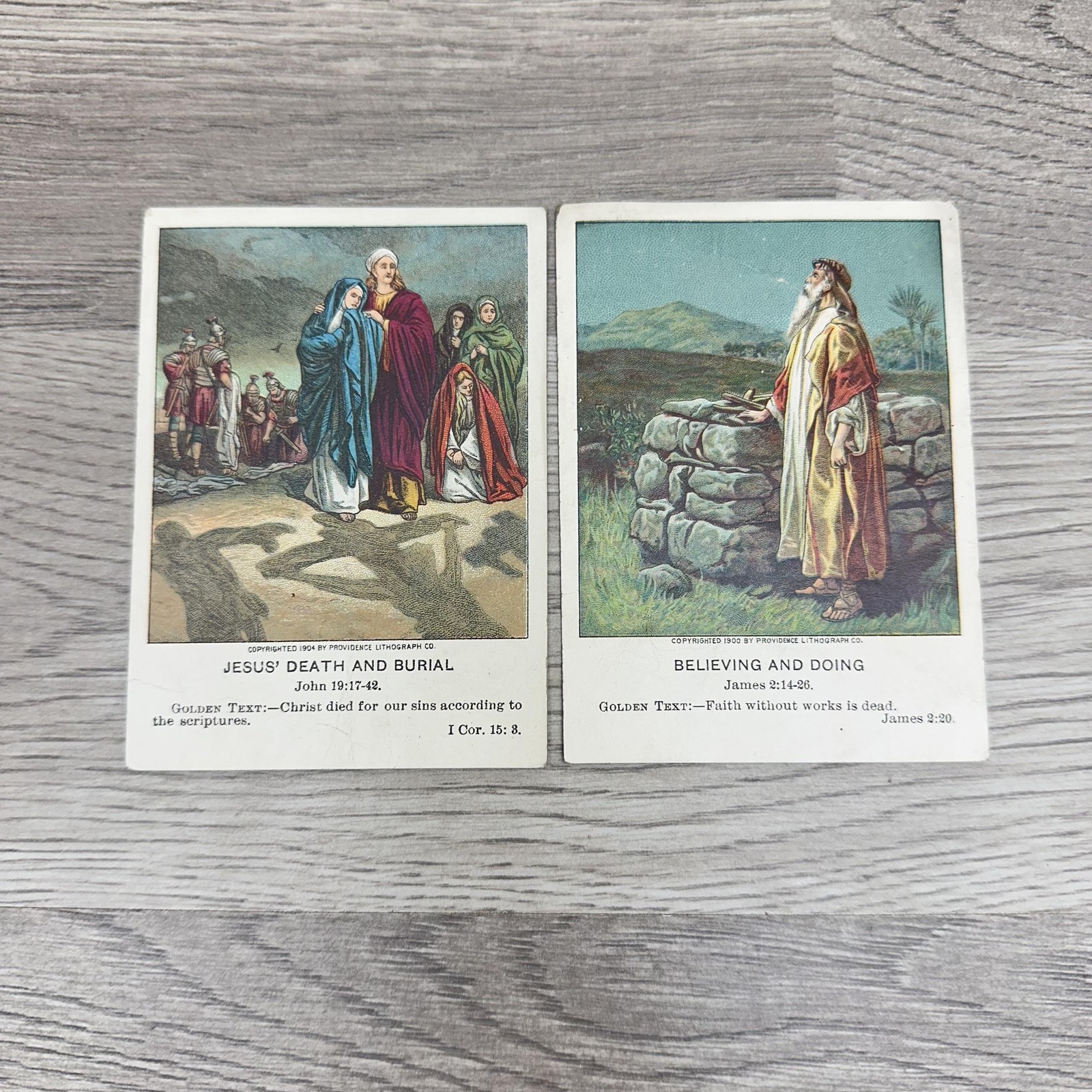 Berean Lesson Pictures Trade Card Lot 2 Vintage 1908 1909 Multi-Color Bible USA