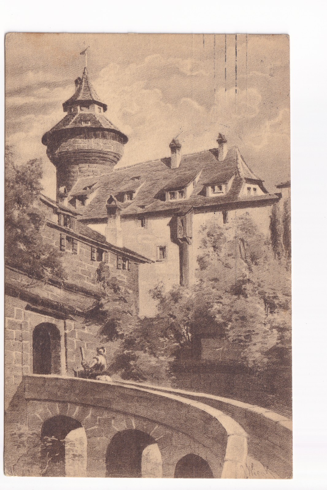 Postcard Nuremberg Wessnertor 1912 Bavaria & Austria mixed franking 2 countries franking Postcard Nuremberg Wessnertor 1912 Bavaria & Austria mixed franking 2 countries franking
