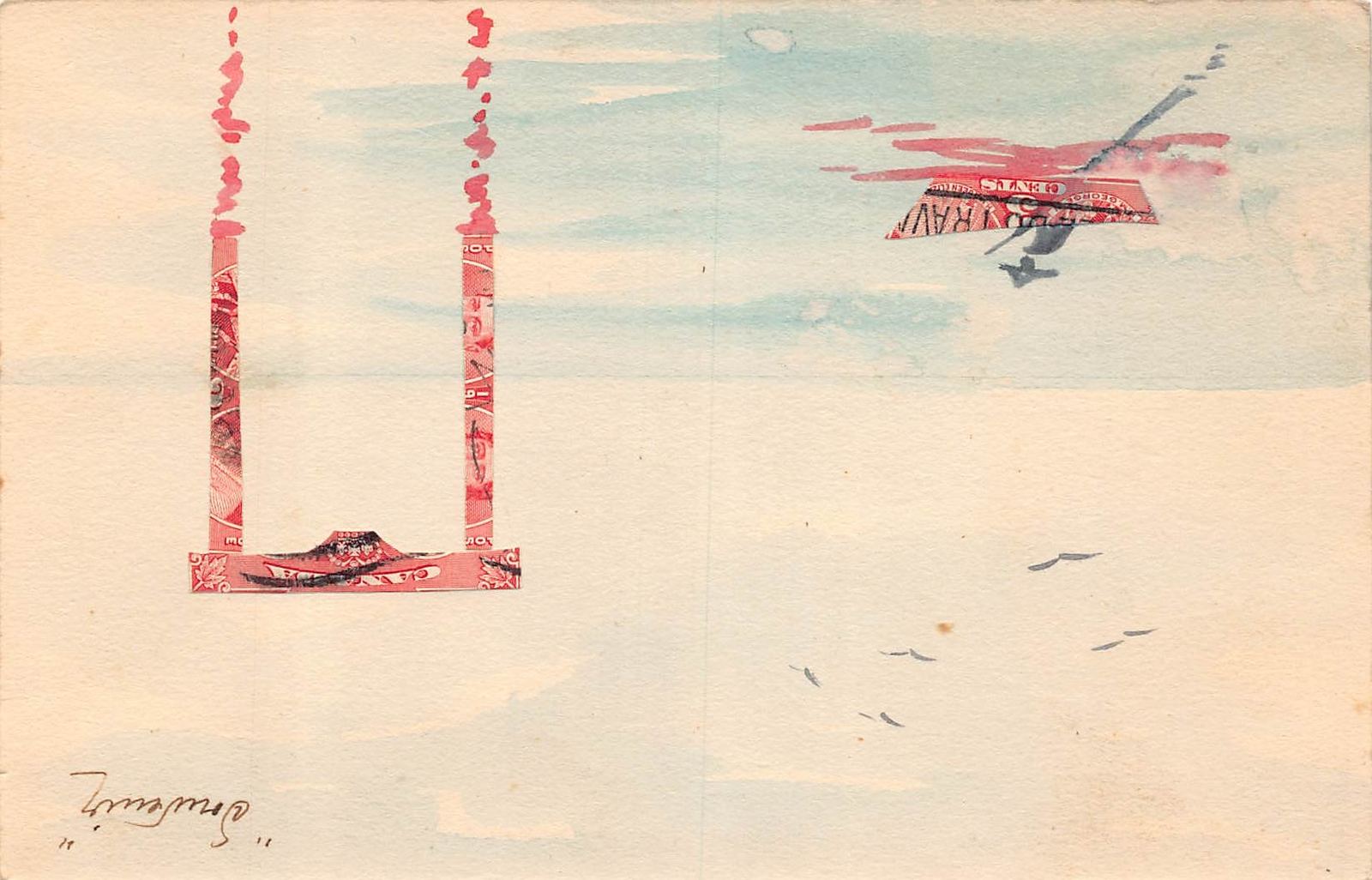 J74/ Interesting Postcard c1930s Stamp Art Artistic Hand-Made Philatelic 238