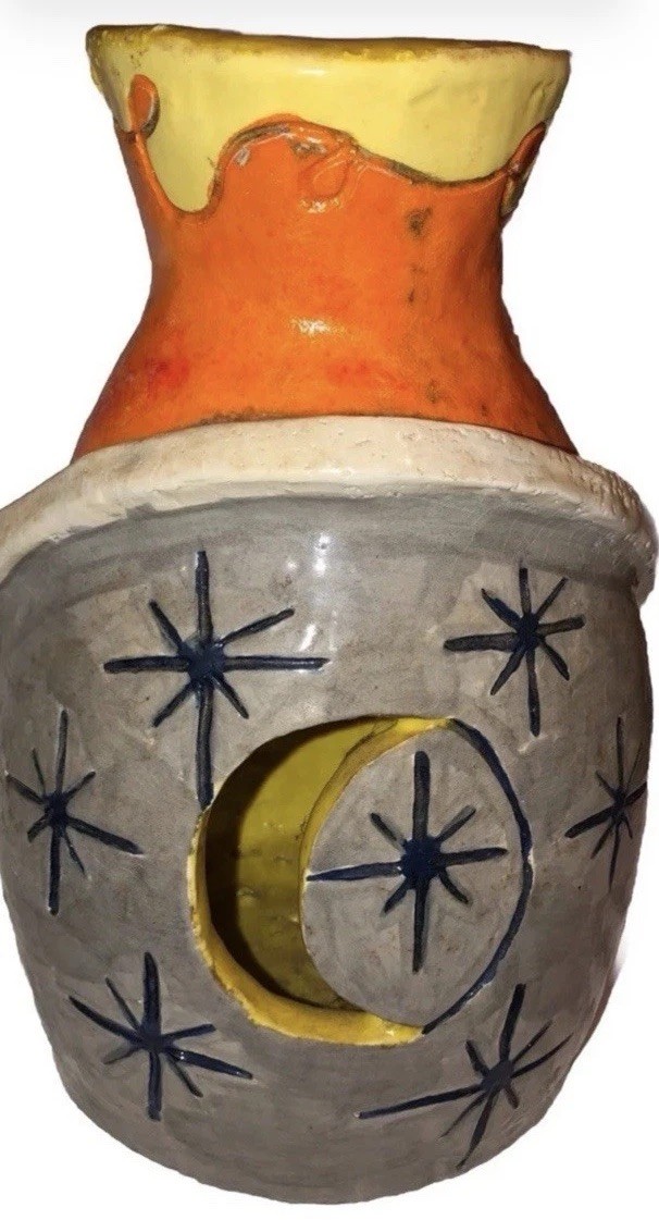 Pottery nice hand-made candle incense burner Vase ? Moon Stars And Sun ￼