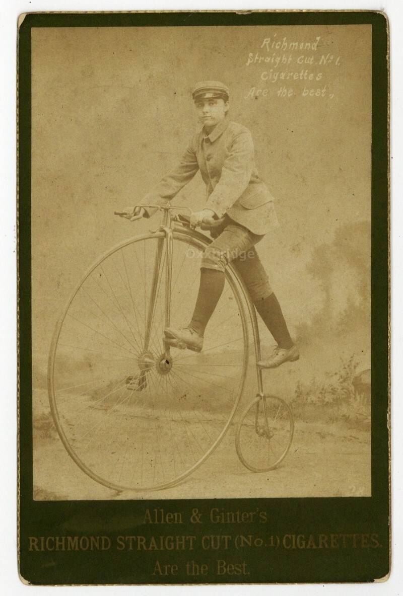 Allen & Ginter 1887 Girl Cyclist Cigarette Cabinet Card Big Wheel Bicycle J13849