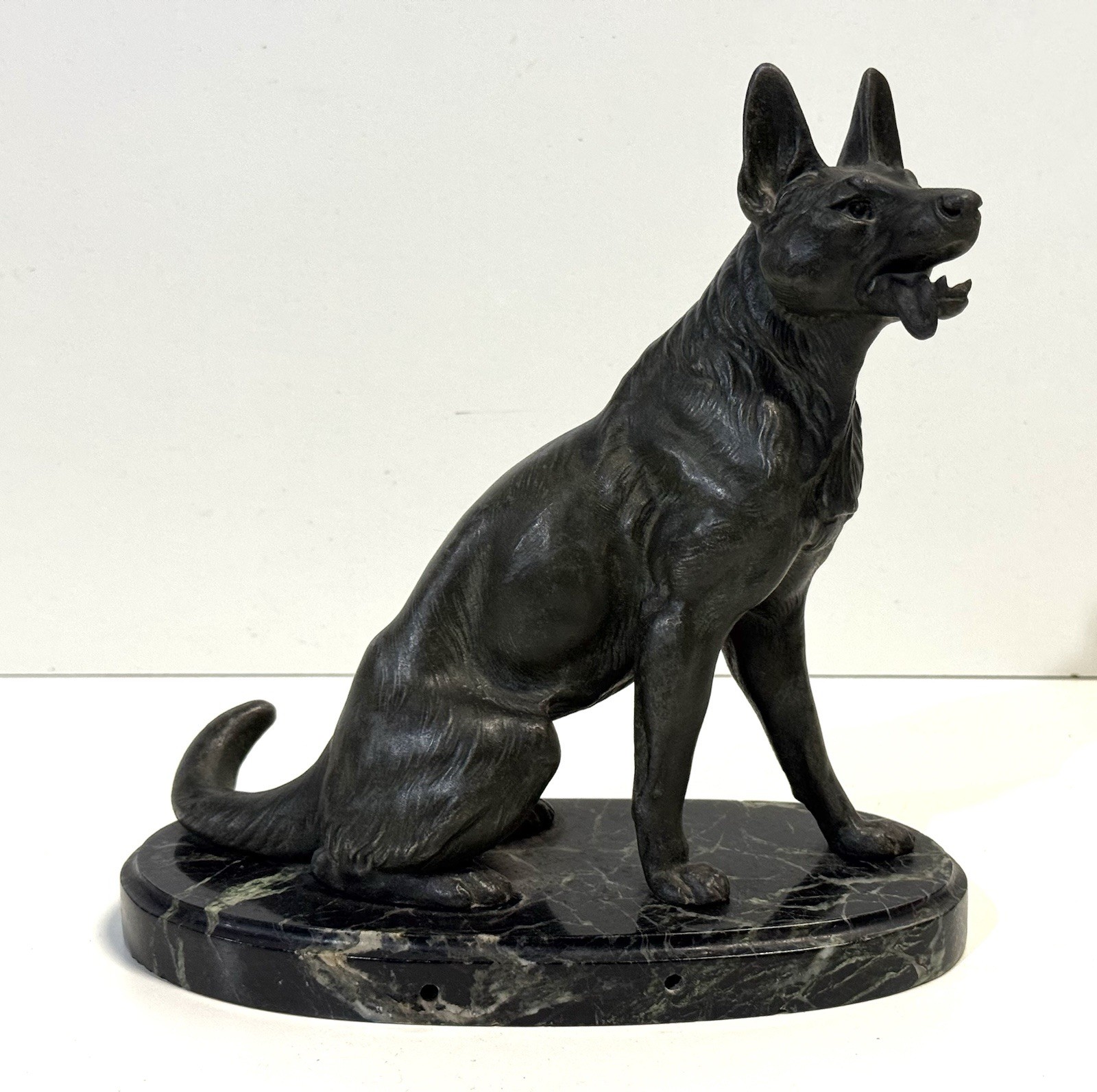 Vintage German Shepherd Dog Metal Statue Sculpture On Marble Base Vintage German Shepherd Dog Metal Statue Sculpture On Marble Base