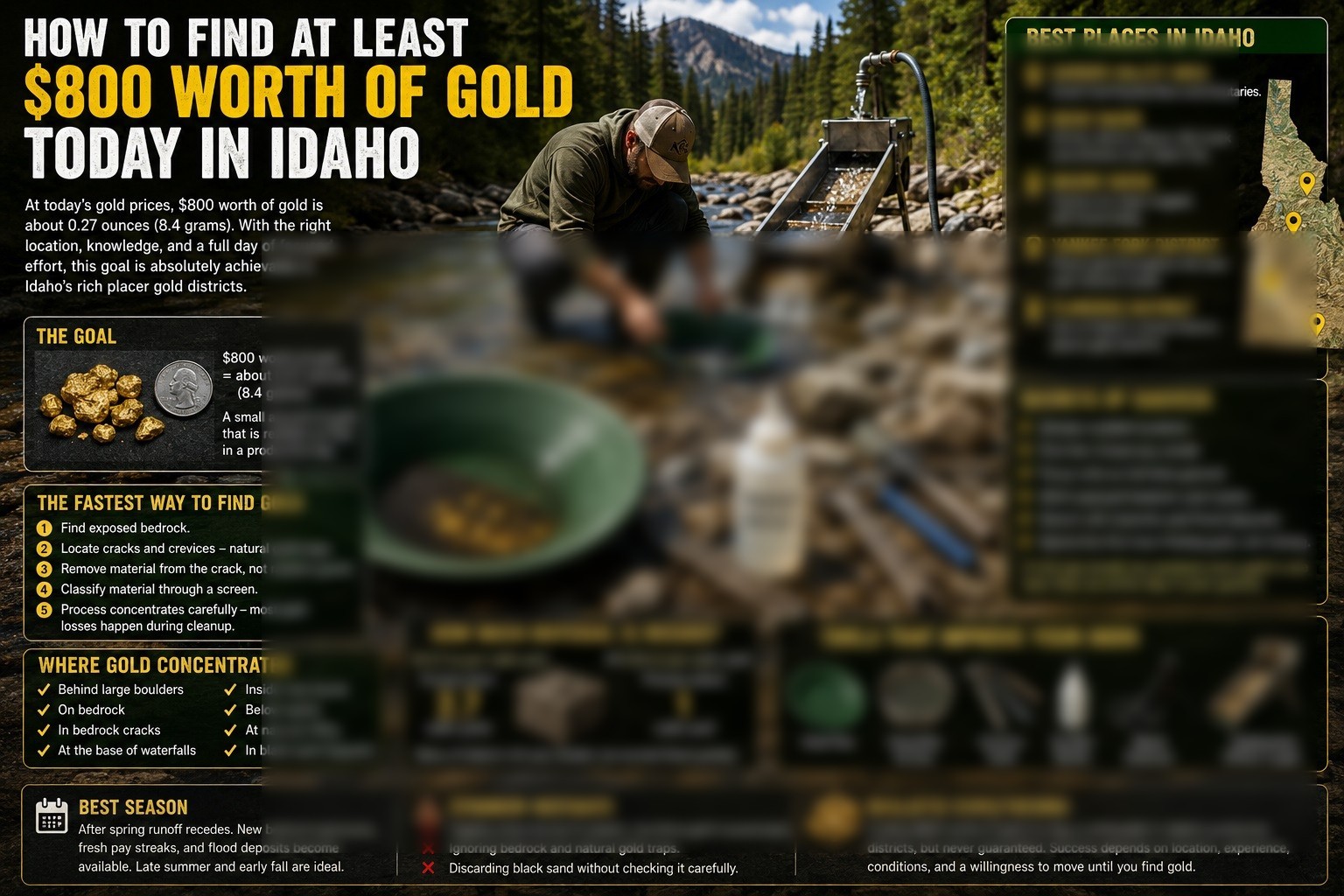 Current Map Where to Make $800 in Gold Daily Panning in Idaho & Make Big $