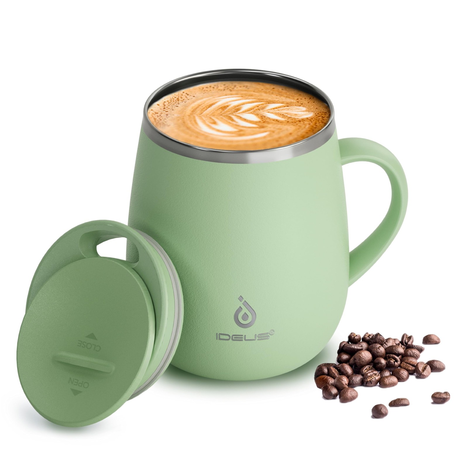Ideus 16 oz Insulated Coffee Mug with Handle and Lid, Double Wall Stainless S...