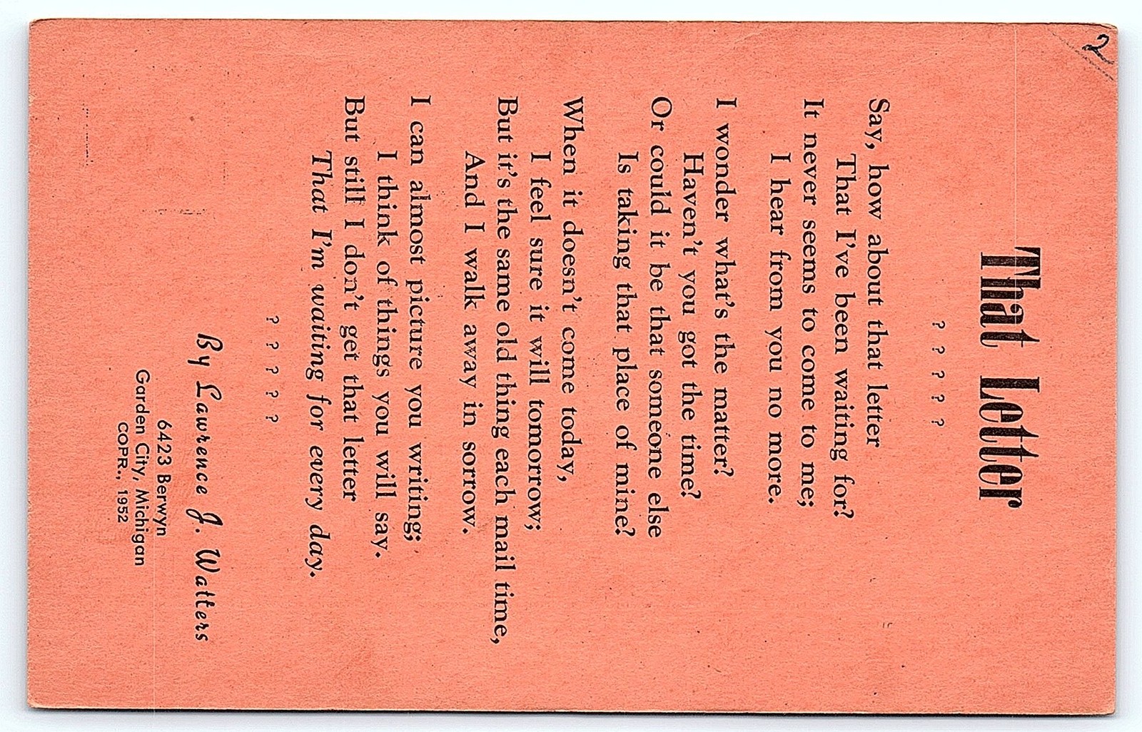 Postcard 1952 \