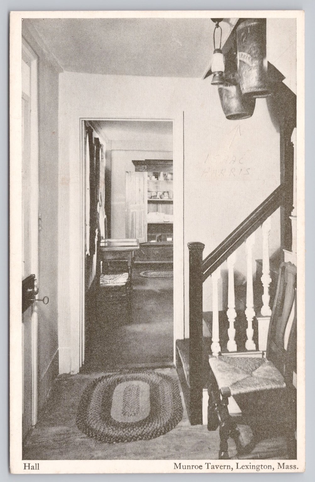 Munroe Tavern Lexington MA Hall Interior Fire Buckets Vintage Postcard