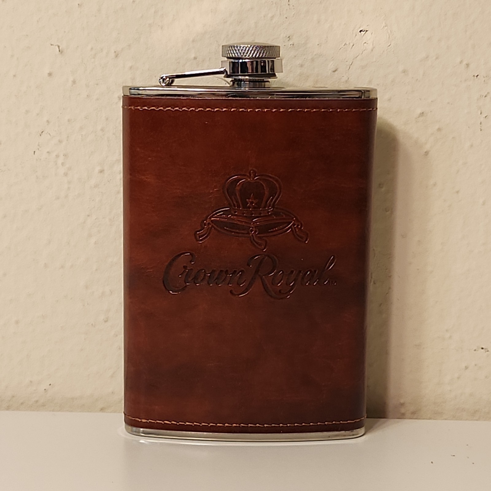 Crown Royal Whisky Limited Ed Signature Leather Flask New 8 oz. Stainless Steel