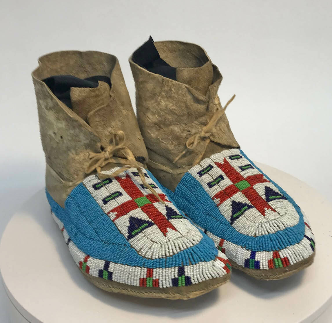 Fine Pair of Northern Plains Adult Beaded Moccasins